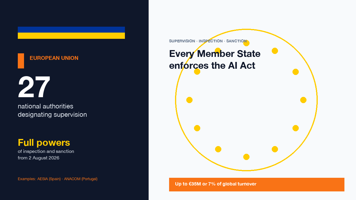 National supervisory authorities across the 27 EU Member States will enforce the AI Act from 2 August 2026