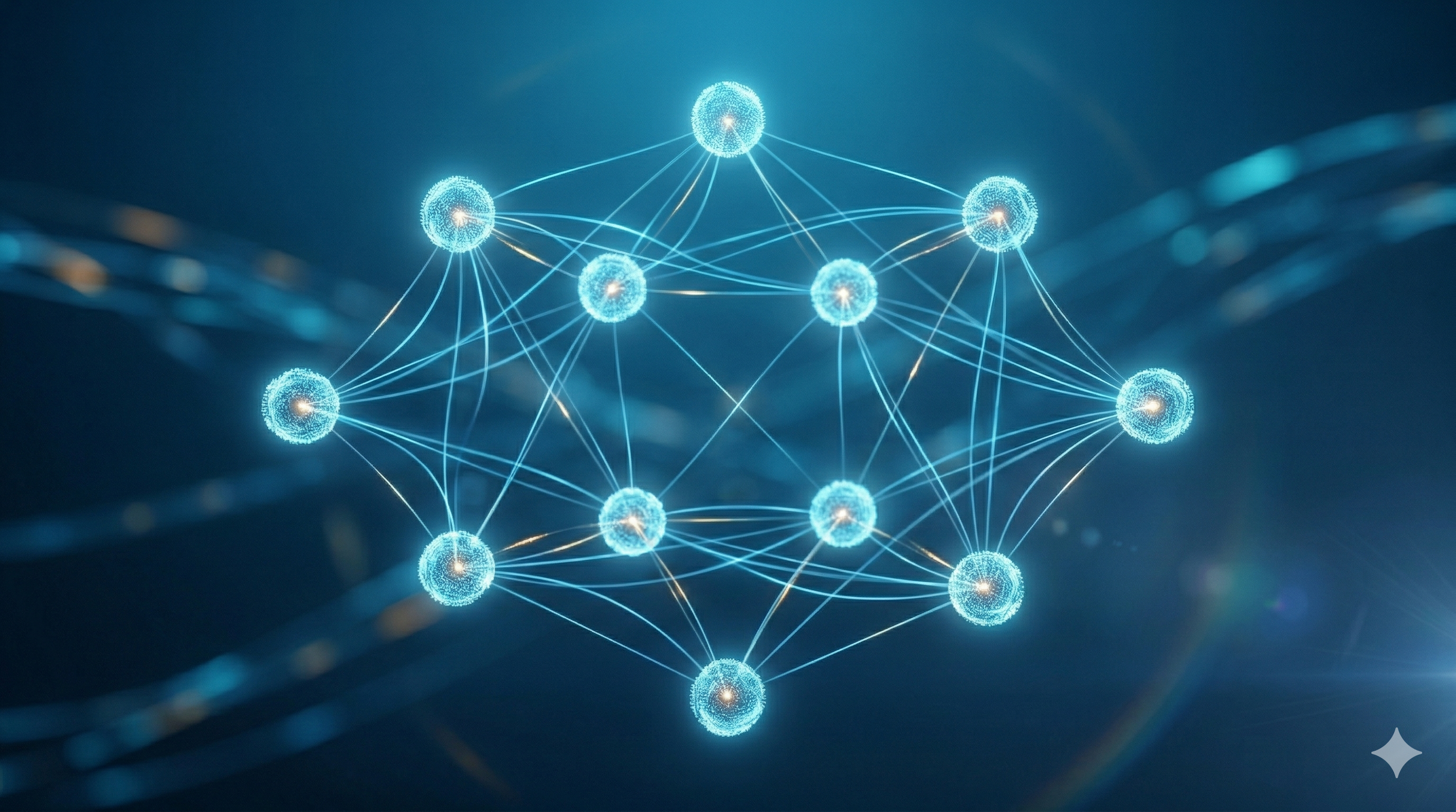 Doze nós luminosos interligados formando uma rede de defesa — representação do Project Glasswing